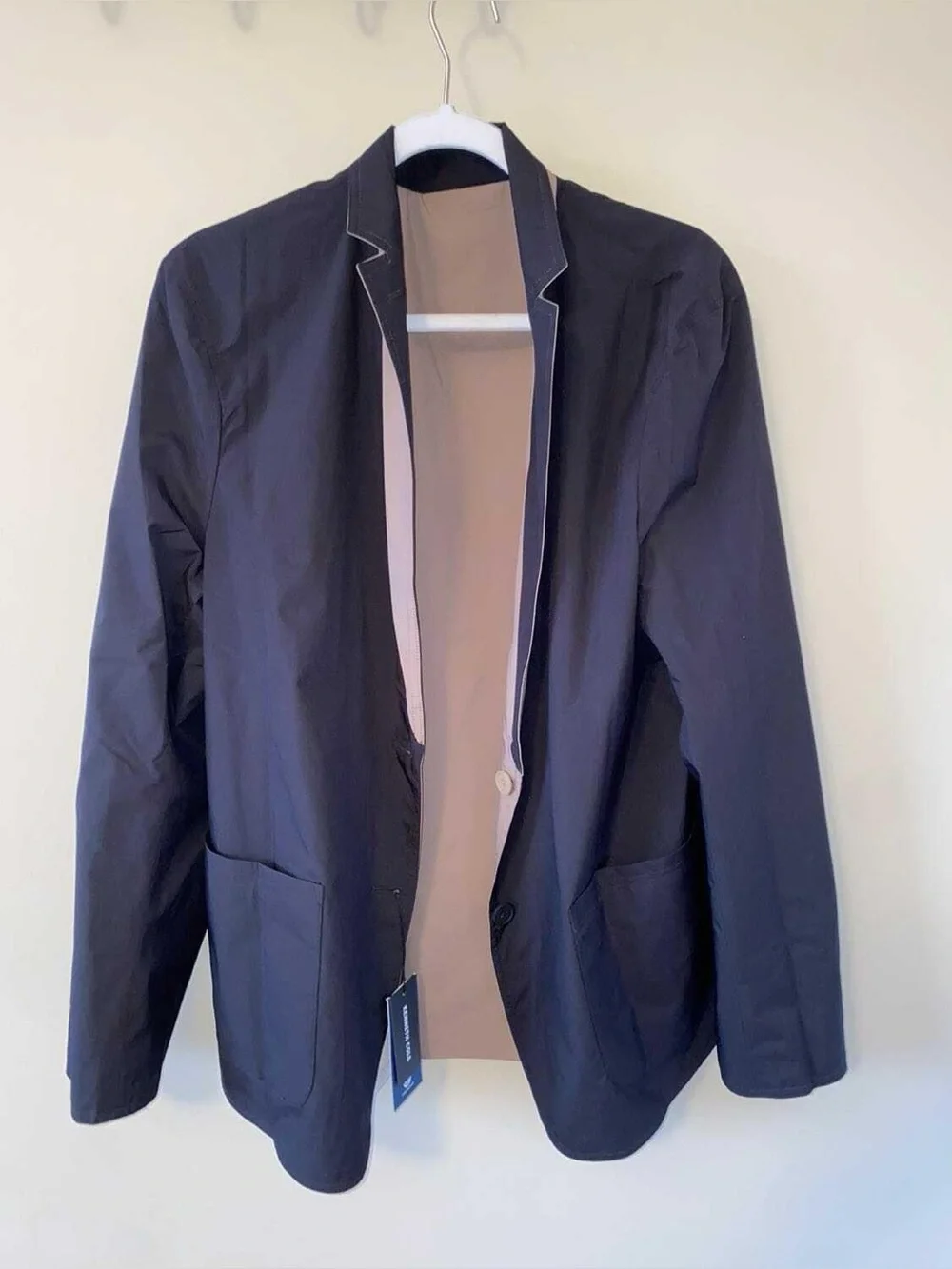 New NWT Men’s Kenneth Cole Lightweight Reversible Blazer Jacket Black Tan L